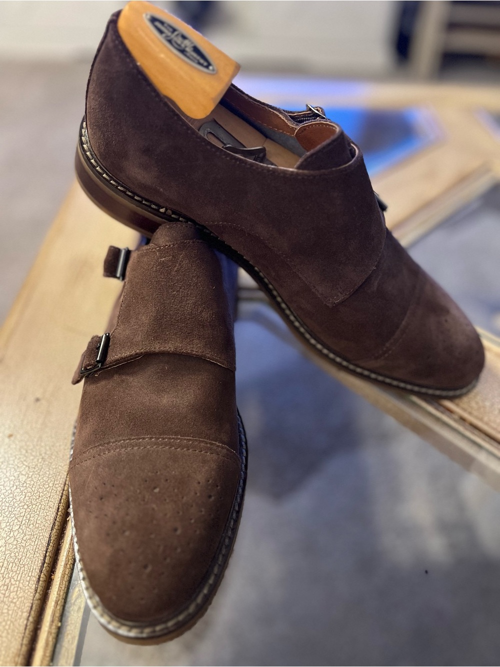 NWOB Joseph Abboud Men's Brown Suede Double Monk Strap Cap Toe Dress Shoes 11M